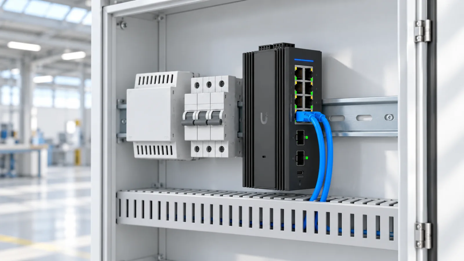 Switch Industrial DIN 8 i en ljus miljö (illustration)