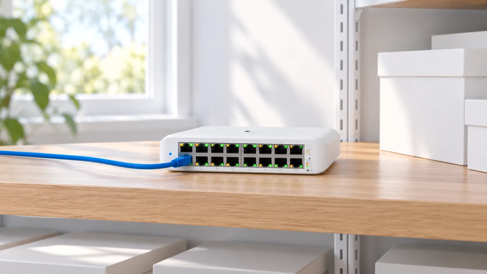 Switch Lite 16 PoE i en ljus miljö (illustration)
