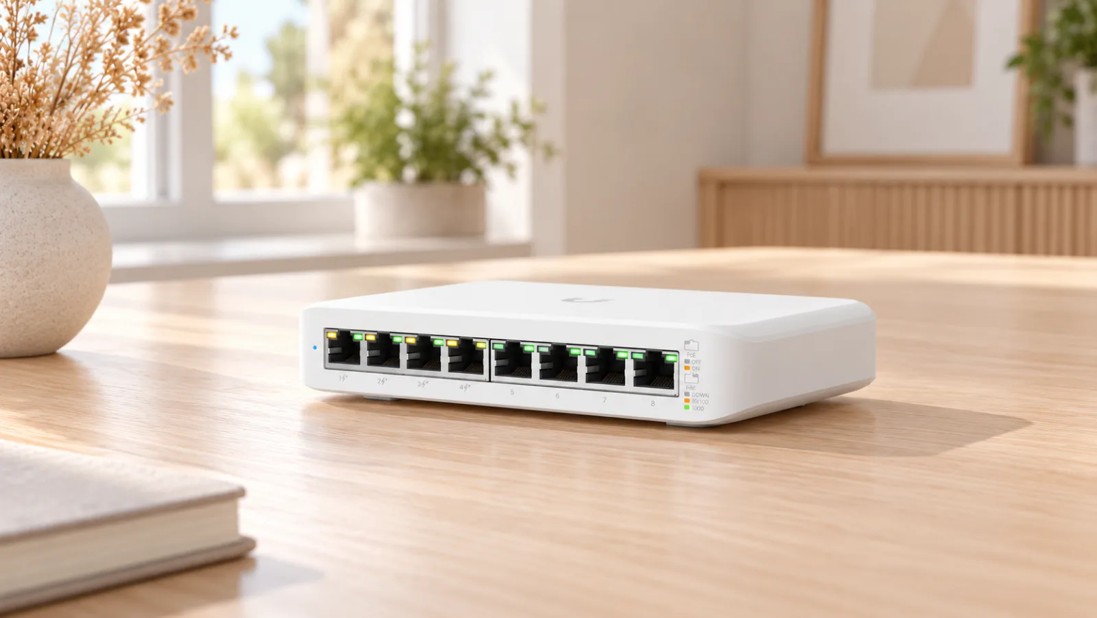 Switch Lite 8 PoE i en ljus miljö (illustration)