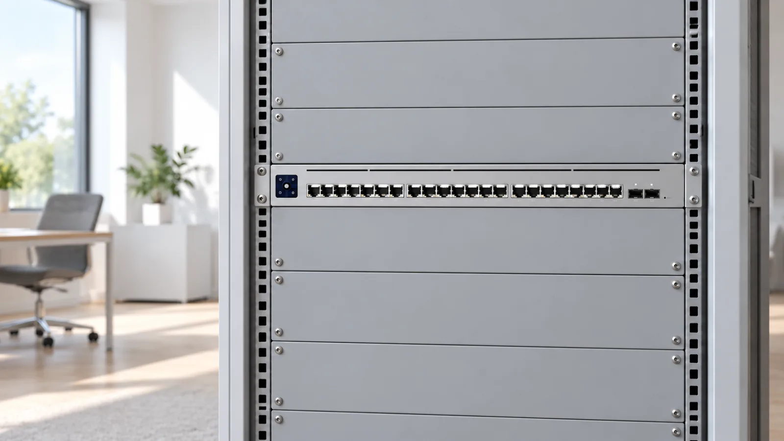 Switch Pro XG 24 PoE i en ljus miljö (illustration)
